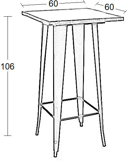 Texas Outdoor Bar Free Standing Table with Wood Surface and Metal Frame Black Checkmate 60x60x103cm