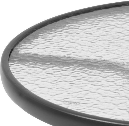 003 Outdoor Dinner Table with Glass Surface and Metal Frame Gray 80x80x72cm