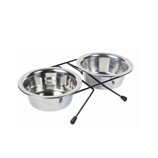 Trixie Eat On Feet Stainless Steel Bowl Food & Water for Dog & Cat with Base 2x 1.8lt 20cm in Silver Color 2pcs