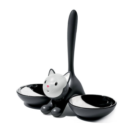 Cat Food Container 2 Positions Tigrito Ammi09 B 32x16x28cm Silver-black Alessi