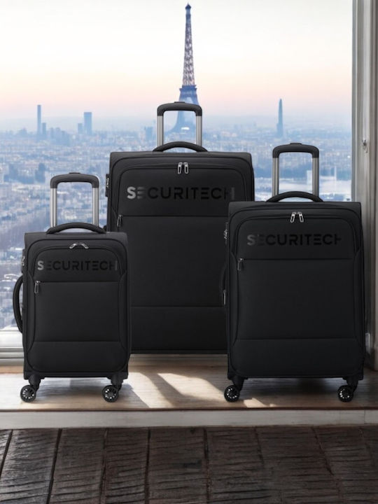 Securitech Koffer Reise Stoff Schwarz Mit 4 Räder Set 3 Stück