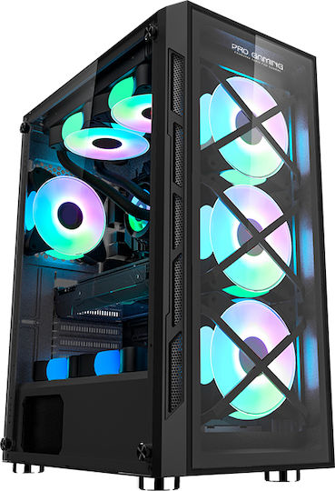 ProGaming Triple X Геймърско бюро Midi Tower Компютърна кутия със страничен прозорец и ARGB осветление Черен