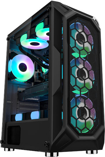 ProGaming Hive Gaming Midi-Turm Computergehäuse mit Seitenfenster und ARGB-Beleuchtung Schwarz