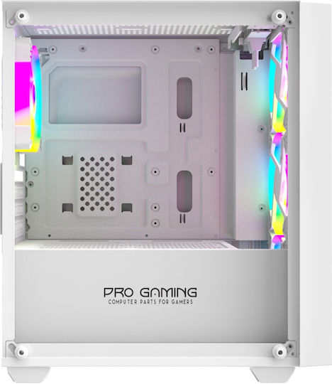 ProGaming ARROW Gaming Mini Tower Κουτί Υπολογιστή με Πλαϊνό Παράθυρο και RGB Φωτισμό Λευκό