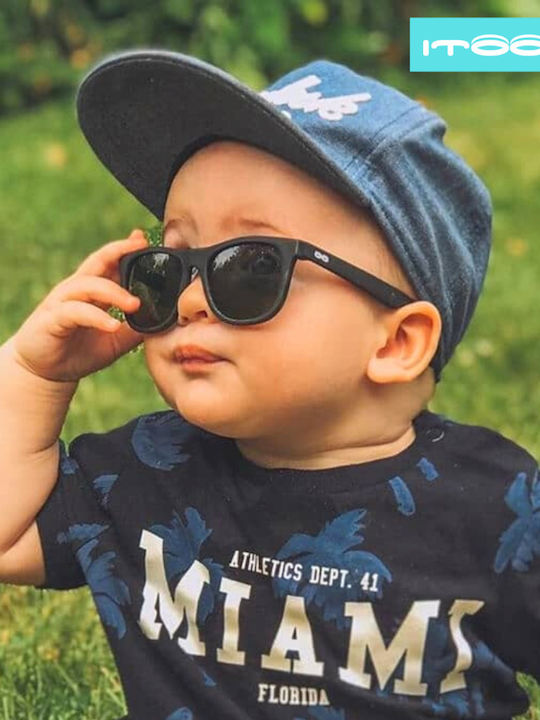 iTooTi Classic Unbreakable Rectangle Baby Sunglasses with Polarized Lens Black for 6-36 Months