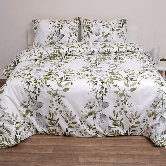 Viopros Bettdecken-Set Einzelbett 160x240cm Olive Weiß 2Stück