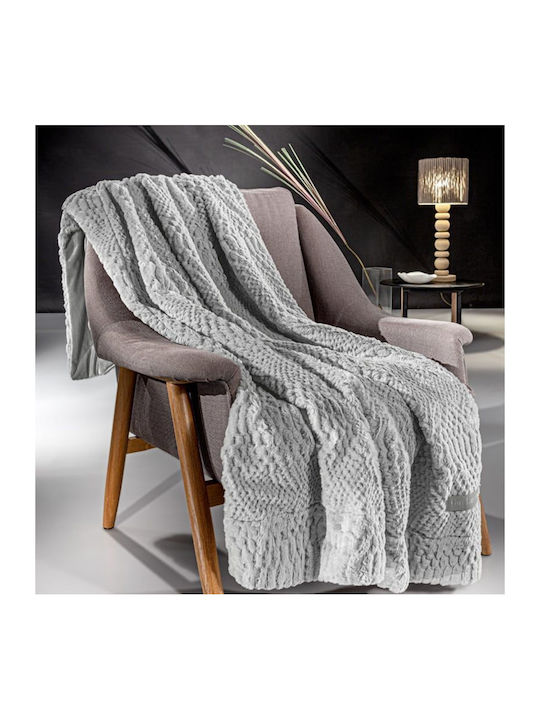 Guy Laroche Crusty Three-Seater Sofa Fur Throw 170x300cm Silver with Pillowcase