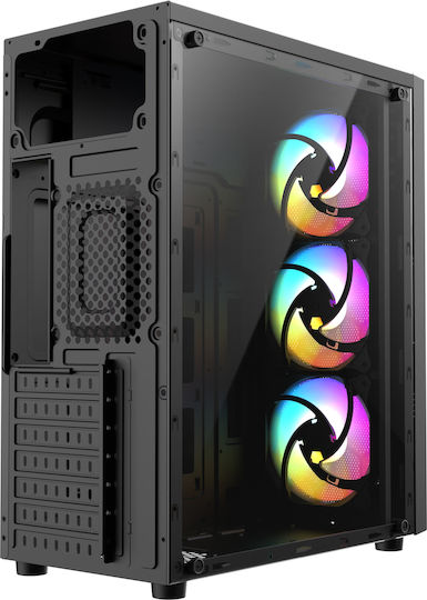 ProGaming BARREN Геймърско бюро Midi Tower Компютърна кутия със страничен прозорец и ARGB осветление Черен