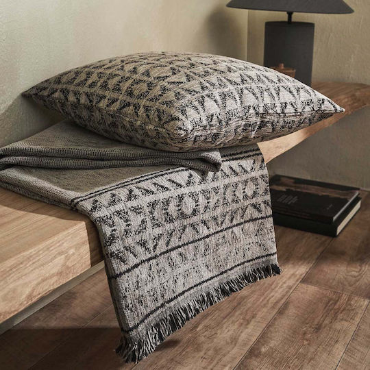 Gofis Home Indira Sofa Throw 2 Seater Chenille 258x250cm Ash Beige-Black 258/13