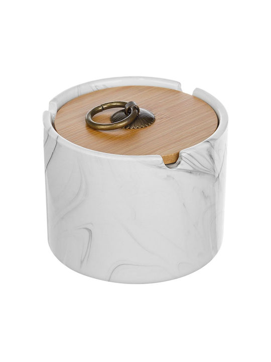 Ceramic Ashtray Marble Design Bamboo Lid 10x7cm White Ceramic Ashtray Marble Design Bamboo Lid 10x7cm White