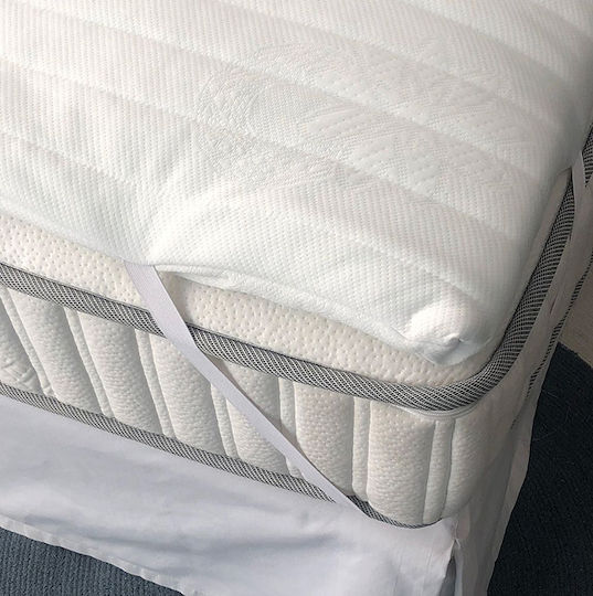 Palamaiki Mattress Topper White Comfort Single Memory Foam Infused with Aloe , Removable Cover & Elastic Straps 90x200x4cm