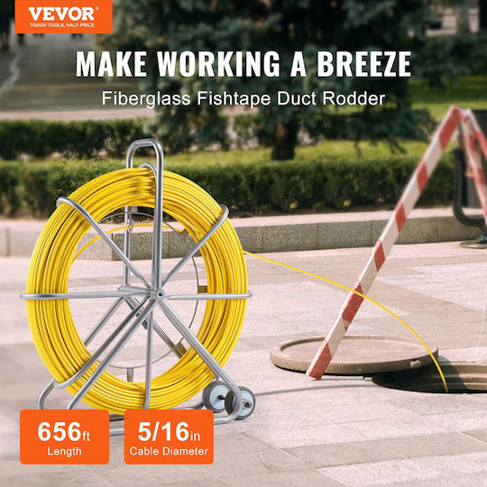 Vevor Fish Tape Puller Fiberglass 656 Ft 5/16 In Wire Cable Running Duct Rodder
