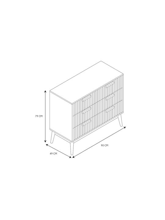 Wooden Chest of Drawers with 3 Drawers 90x49x79cm