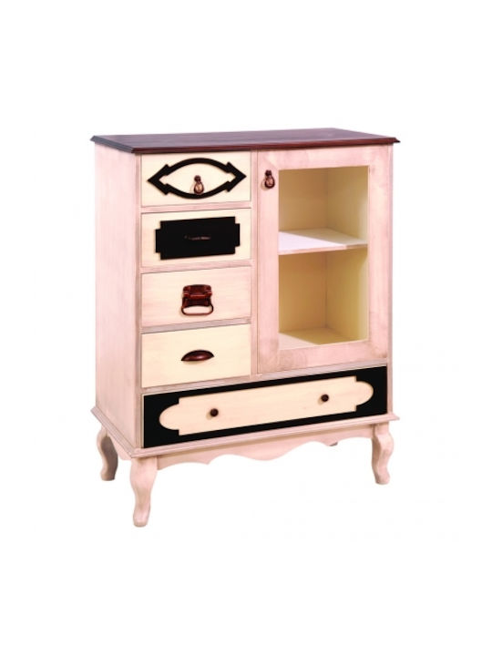 Bedroom Chest of Drawers Made of Solid Wood TGR-E-01 with 5 Pink Drawers 79x45x105cm
