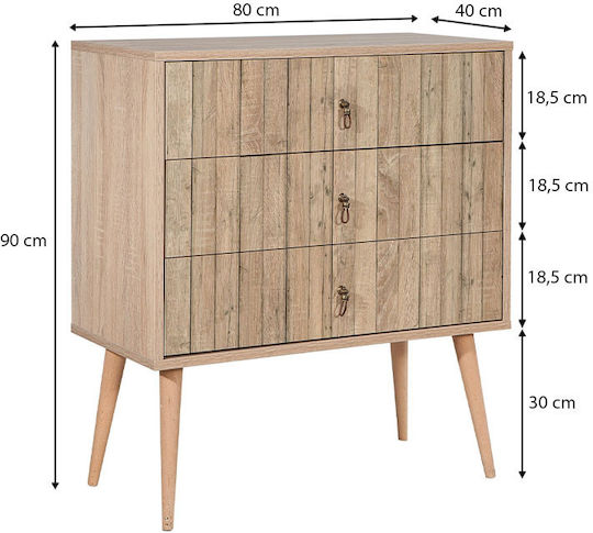 Comoda pentru Dormitor Soho cu 3 sertare Sonoma 80x40x90buc