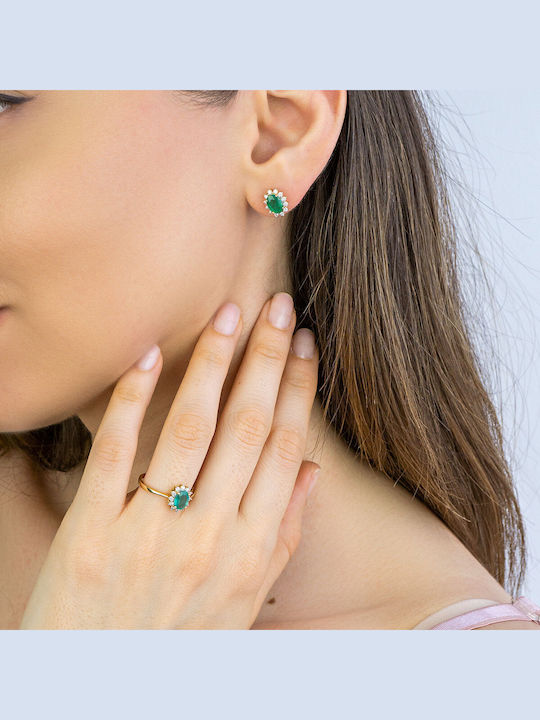 Kiriakos Gofas Set with Earrings & Ring from Gold 18K with Stones