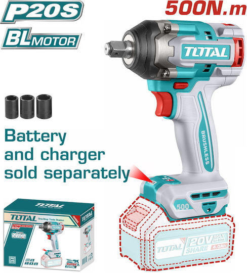 Total Brushless Impact Wrench Battery 20V 2x4Ah with Socket 1/2"