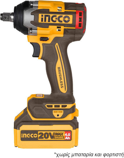 Ingco Brushless Impact Wrench Battery 20V Solo with Socket 1/2"