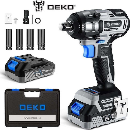 Deko DKBW20XL01-S3 Brushless Impact Wrench Battery 20V 2x2Ah with Socket 1/2"