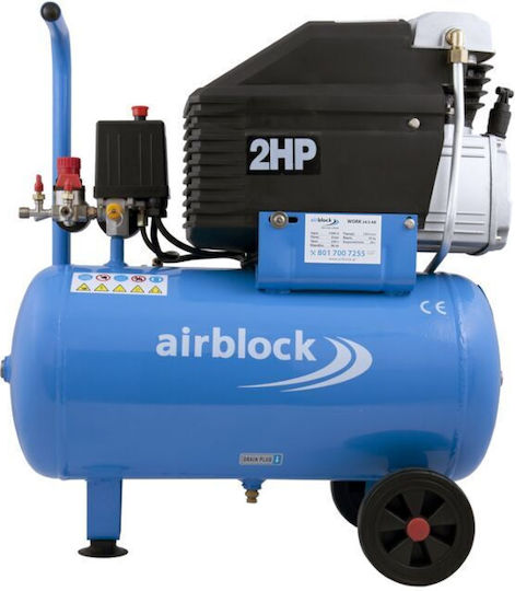 Airblock Work Κομπρεσέρ Αέρος με Ισχύ 2hp και Αεροφυλάκιο 24lt