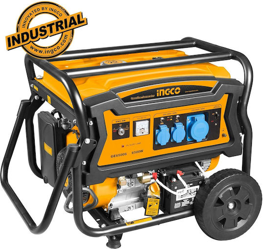 Ingco Generator Benzină (în patru timpi) Patru timpi cu Autostart, Roți și Putere Maximă 6.5kVA