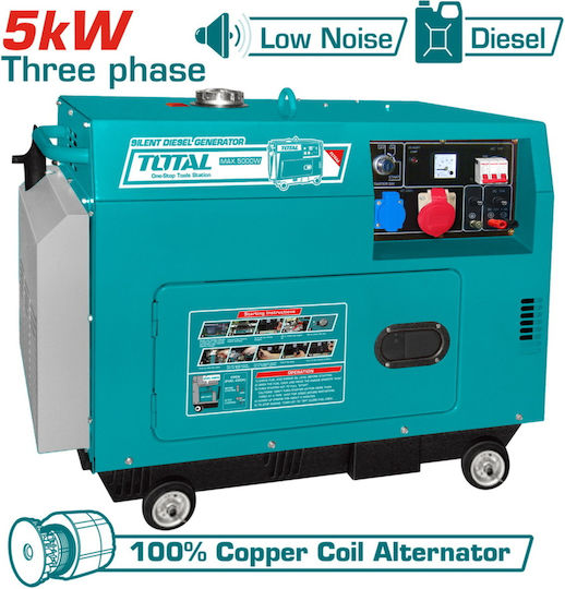 Total Trifazică Generatoare silențioase Generator Petrol cu Autostart, Roți și Putere Maximă 5kVA