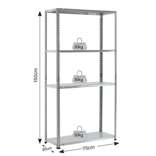 Unimac Dexion Galvanized Rack 75x30x150cm with 4 Shelves Total Load Capacity 50kg