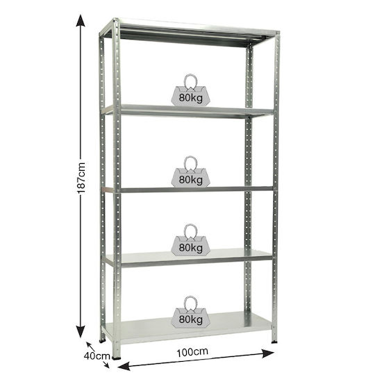 Bulle Dexion Galvanized Shelving 100x40x187cm with 5 Shelves Total Load Capacity 400kg