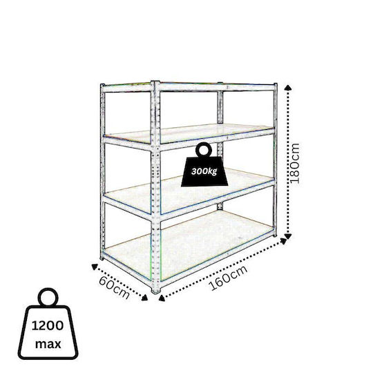 Vesta Raft Dexion 180x60x160cm Cu 4 Rafturi Rezistență Totală 1200kg