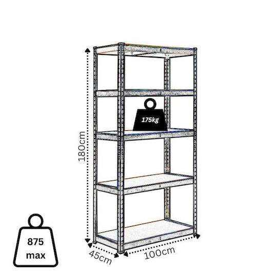 Vesta Ραφιέρα Dexion Γαλβανιζέ 100x45x180εκ. με 5 Ράφια Συνολικής Αντοχής 875kg