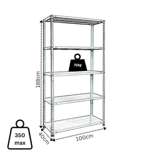 Bizzotto Scaffalature B200G/350 Ραφιέρα Dexion 100x40x188εκ. με 5 Ράφια Συνολικής Αντοχής 350kg