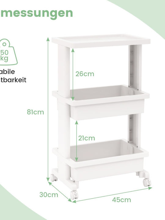 Costway Kitchen Trolley Plastic White 45x30x81cm