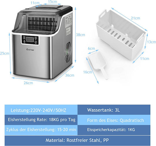 Costway Παγομηχανή με Ημερήσια Παραγωγή 18kg & Χωρητικότητα 18kg