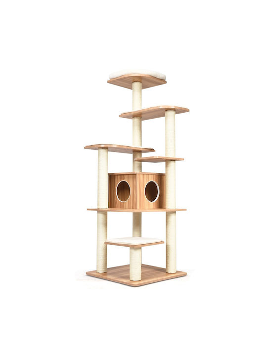 Costway Stâlp pentru zgâriat pisici Copaci pentru pisici Bej 6 niveluri 38x38x175cm