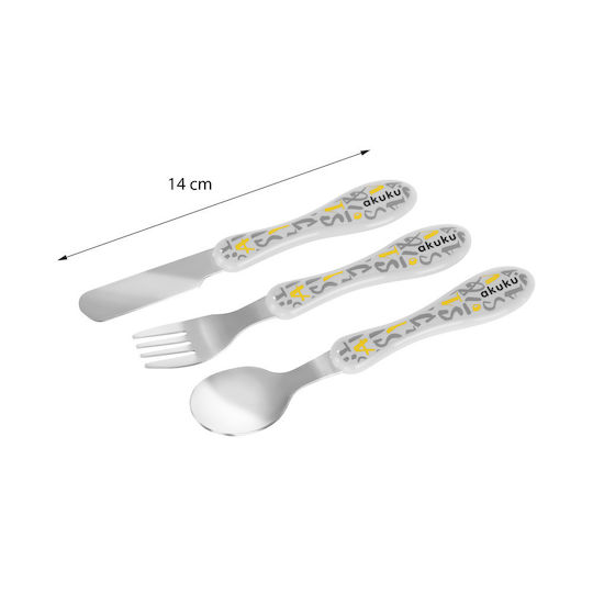 Akuku Set von Baby Besteck Edelstahl Beiges 3 Stück