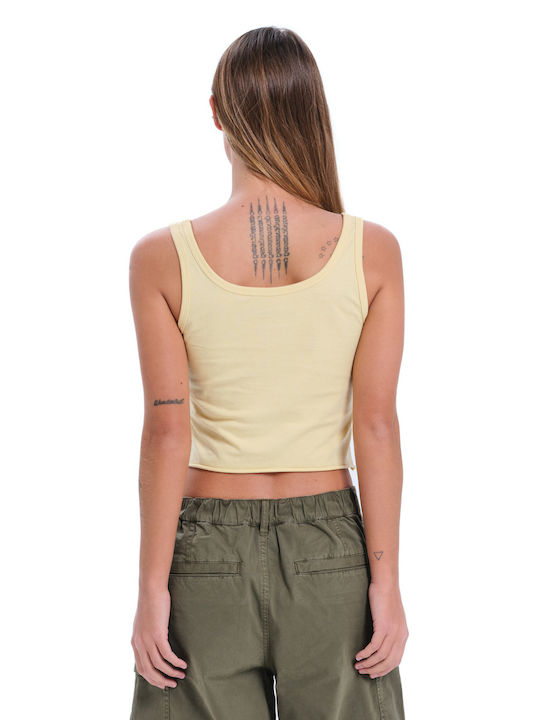 Γυναικείο Καλοκαιρινό Crop Top Βαμβακερό Αμάνικο Κίτρινο