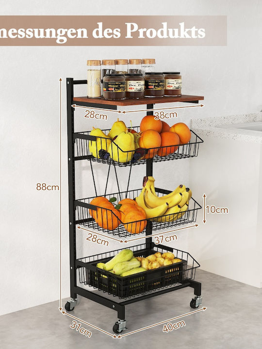 Costway Kitchen Trolley Wooden Black