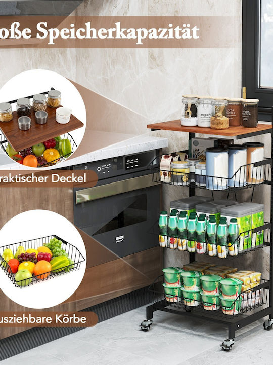 Costway Kitchen Trolley Wooden Black