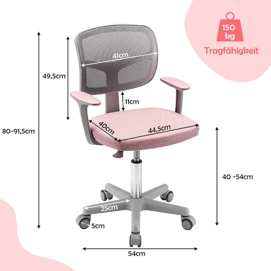 Pink Kids Desk Chair 54x50x80-91.5cm