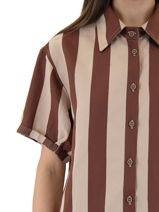 Γυναικείο T-shirt Ριγέ Καφέ