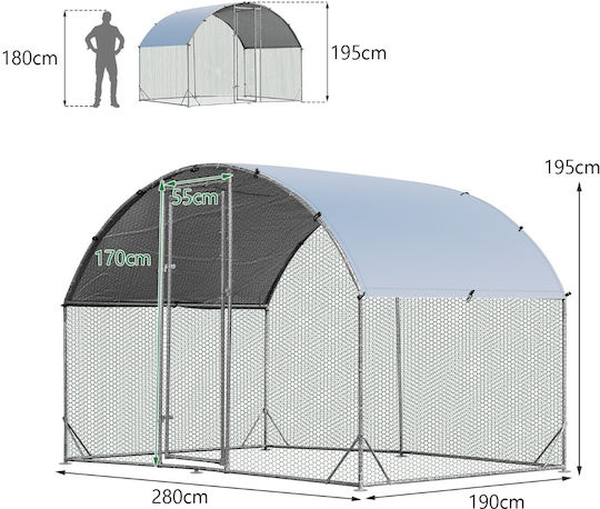 Costway Metallic Poultry Coop L2.8 x W1.9 x H1.9m