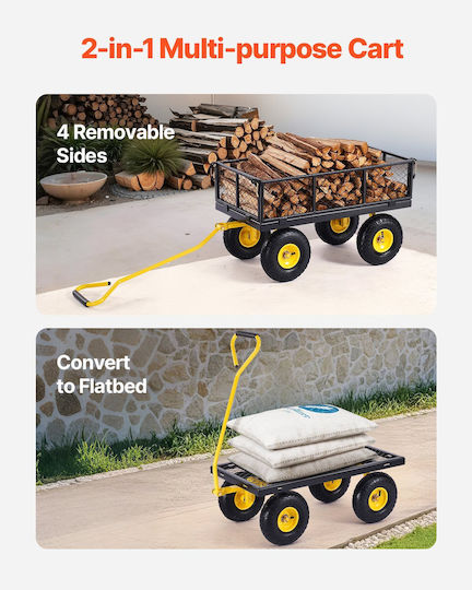 Garden Cart Log Transport Metallic Four-wheel with Maximum Load Weight 226kg