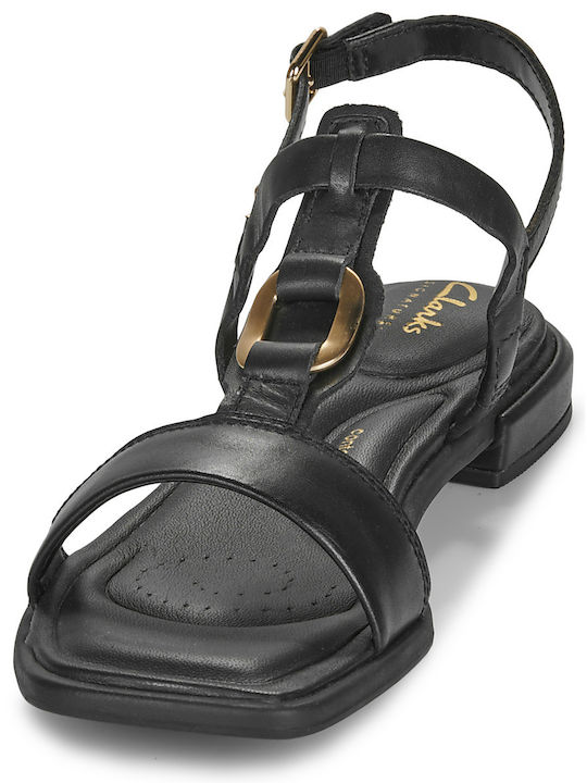 Ariany Leather Women's Flat Sandals with Strap in Black Color