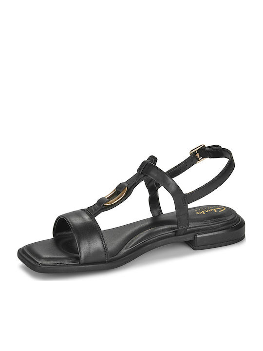 Ariany Leather Women's Flat Sandals with Strap in Black Color