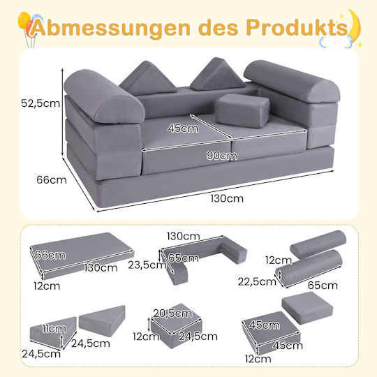 Детски Диван 130x66x52.5 см Сив Детски Диван 130x66x52.5 см Сив