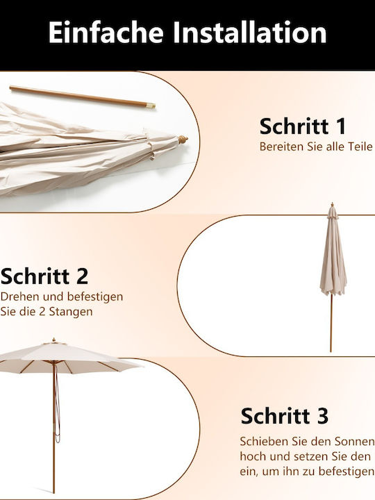 Round Wooden Beige Parasol Φ3xH2.62m