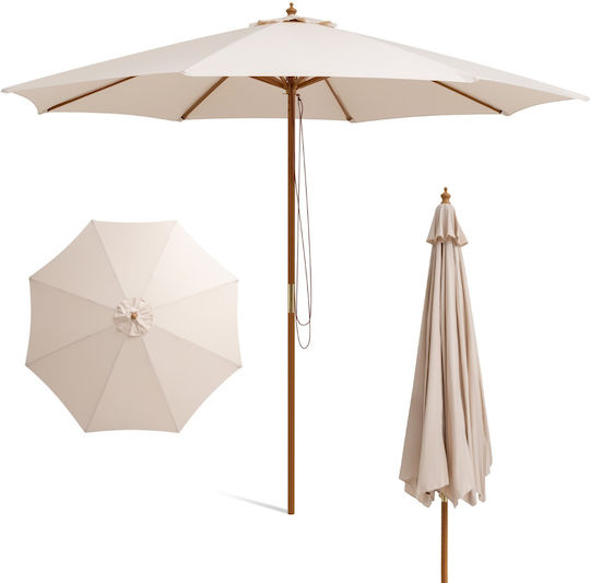 Runde Holz Garten- und Terrassen-Sonnenschirm Beige Φ3xΥ2.62m