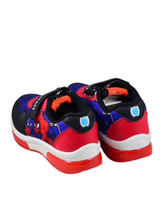 Spiderman Kids Anatomic Sneakers with Hoop & Loop Closure and Blue Lights