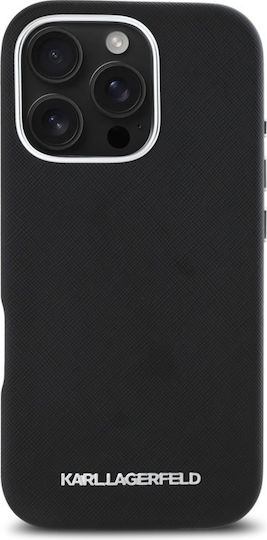 Karl Lagerfeld Saffiano Vollständig Umschlossene Verlängerte Metall-Logo Magsafe Hülle iPhone 16 Pro Schwarz
