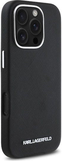 Karl Lagerfeld Saffiano Vollständig Umschlossene Verlängerte Metall-Logo Magsafe Hülle iPhone 16 Pro Schwarz